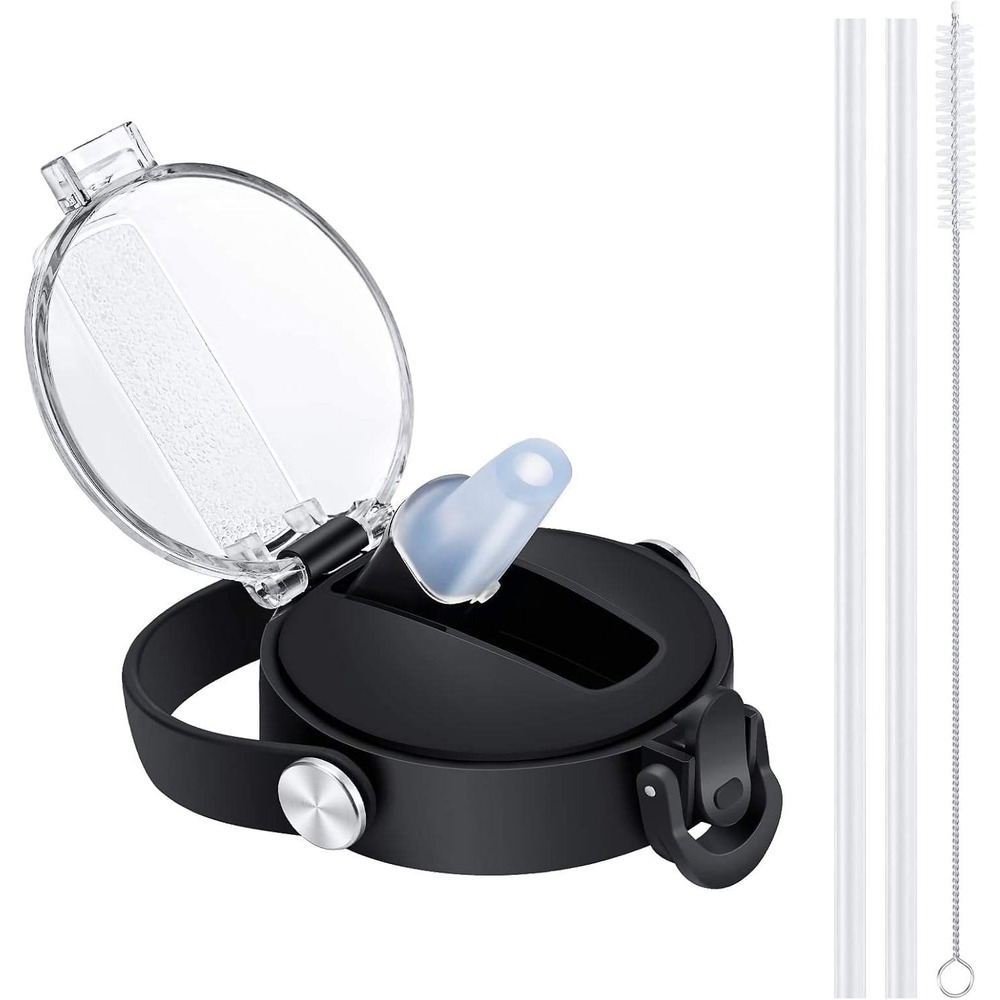 Silicone Straw lid for Hydroflask Wide Mouth Bottle,Straw Lid Flexible Black-NWT